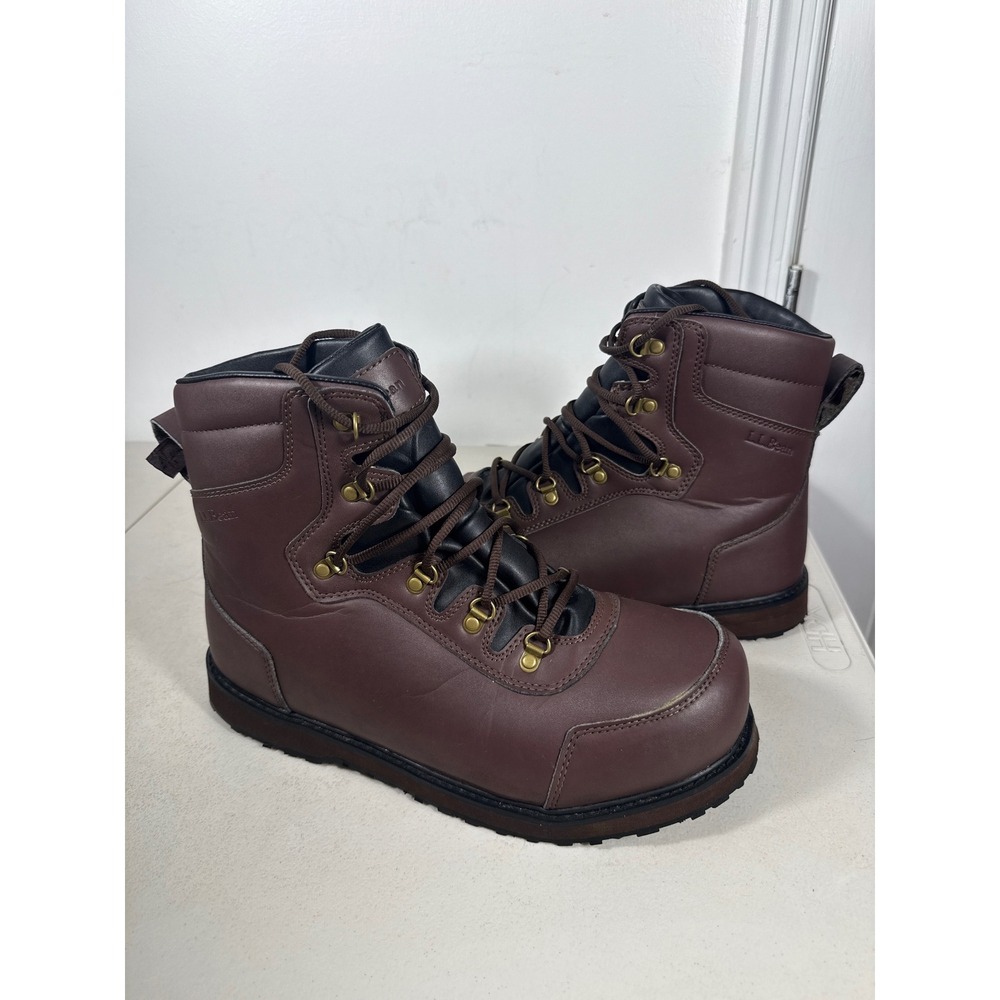 LL Bean Mens Brown Leather Vibram Sole Hiking Boots Lace Up Outdoor Boots Sz 11